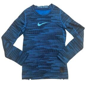 Nike Pro Warm Dri-Fit Fitted Long Sleeve Shirt sz S Blue Nike Pro Shirt